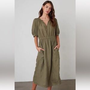 VELVET By Graham & Spencer Dress Size XS Whitney Linen Cut Out Elm Olive Green